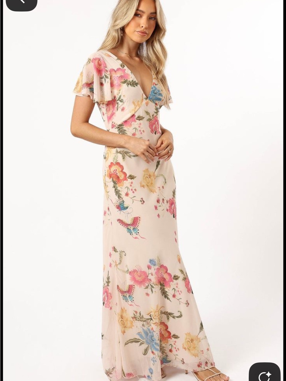 Petal & Pup Cream Maxi Dress with Pink, Blue & Coral Floral Print